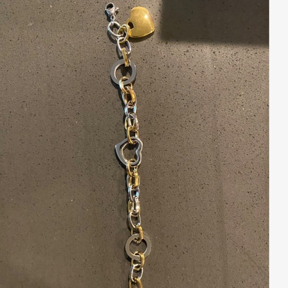 Luxe Gold Silver Tone Titanium Steel Chunky Heart Statement Bracelet - Picture 5 of 5